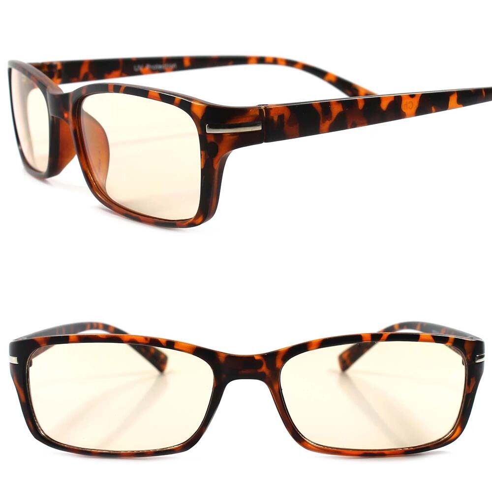 Non Magnified Yellow Tint Tortoise Mens Womens Cool Computer Reading Glasses F43
